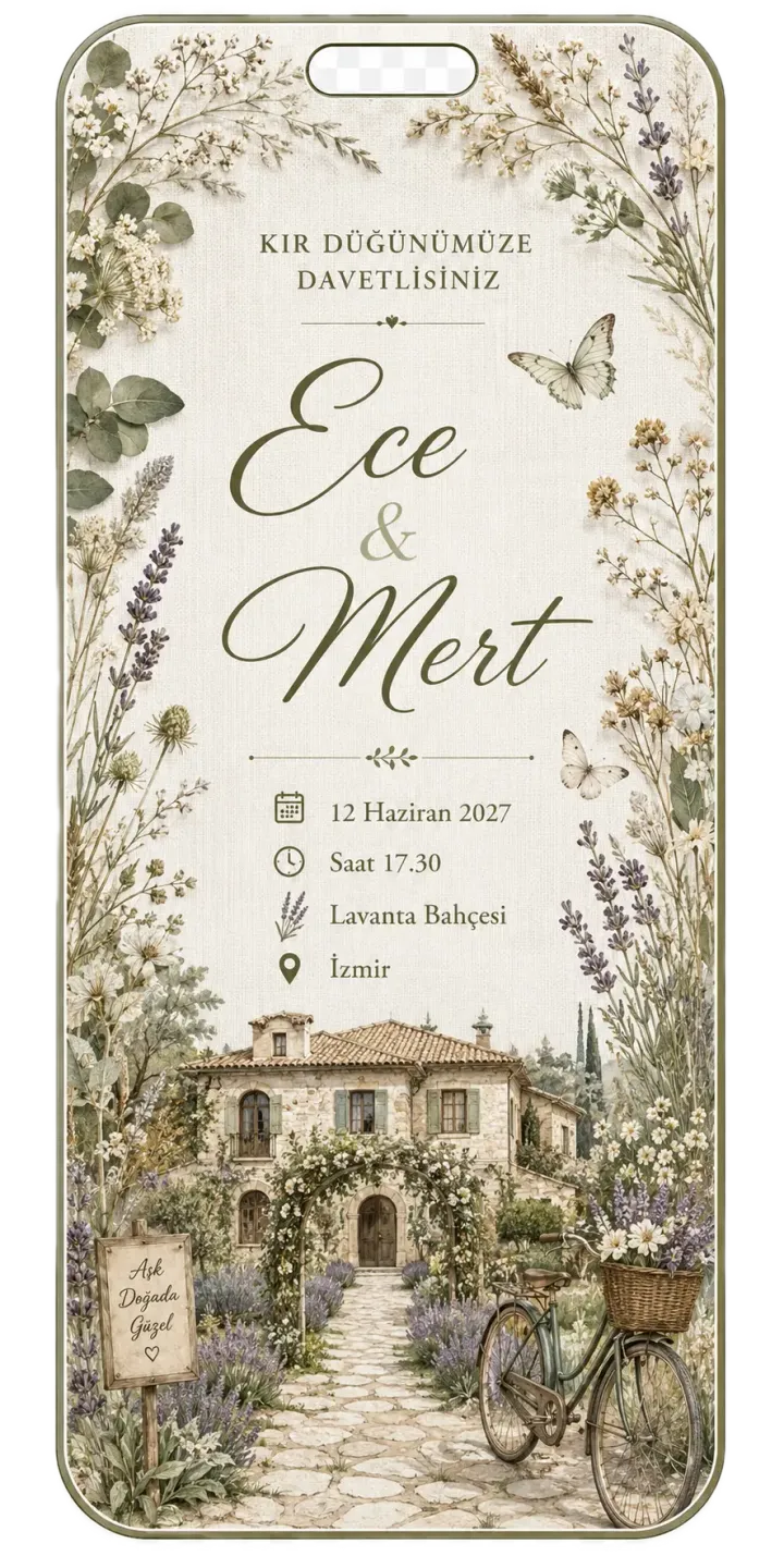 Ece ve Mert Kır Bahçesi davetiyesi önizlemesi